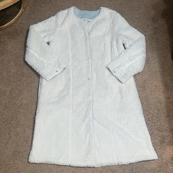 Anthropologie Pilcro Reversible Sherpa Denim Duster Coat Large - Picture 9 of 11